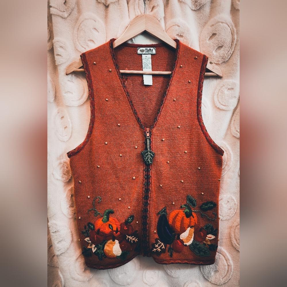 Vintage Size Medium Fall Pumpkin Harvest Halloween Sweater Vest